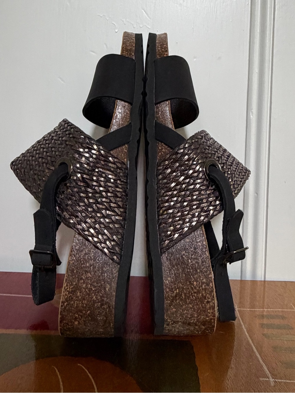 EUC Bos. & Co. Cork Wedge Leather Sandals. Women's Size: 9 (EU 40). - Picture 6 of 11